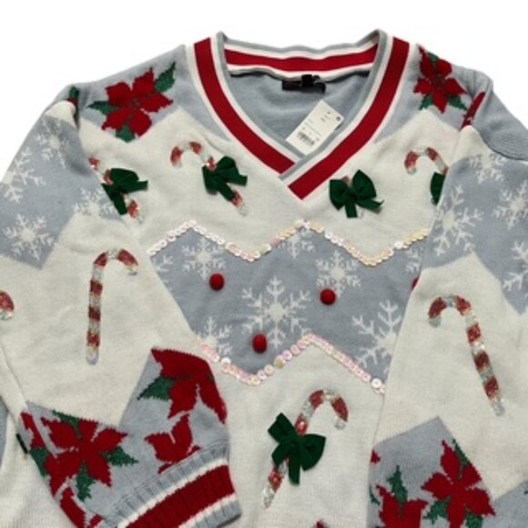 NEW 33 Degrees Women’s Christmas Holiday Sweater Size XXL V Neck Sequins - Picture 5 of 13